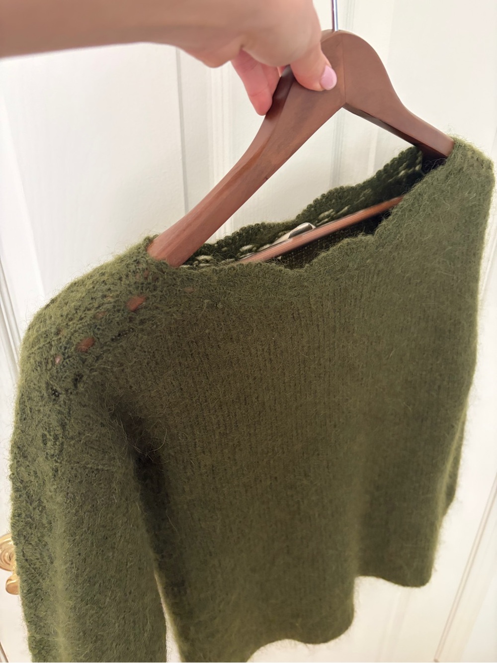 Sézane Stacy Jumper Women's Olive Green Fuzzy boatneck knit Sweater XXS - Picture 5 of 8